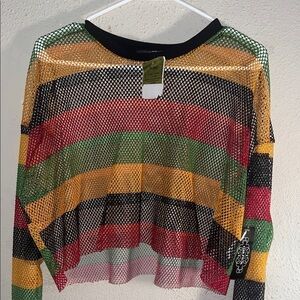 Colorful Striped Mesh Crop Top